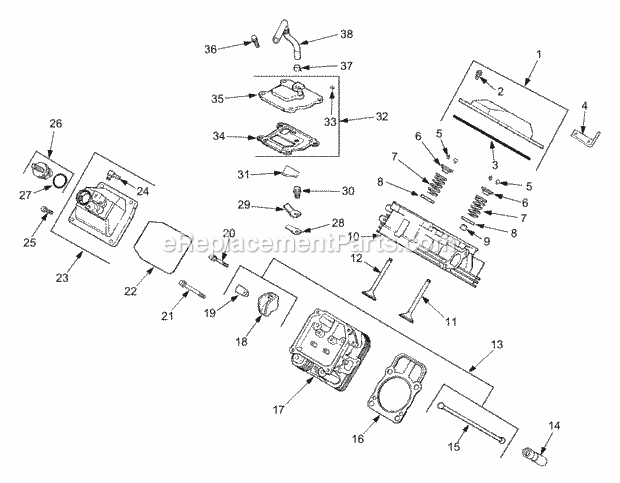 Cylinder Head, Valves And Breather Diagram and Parts List for 3204 14A-641-100 Cub Cadet Lawn Tractor